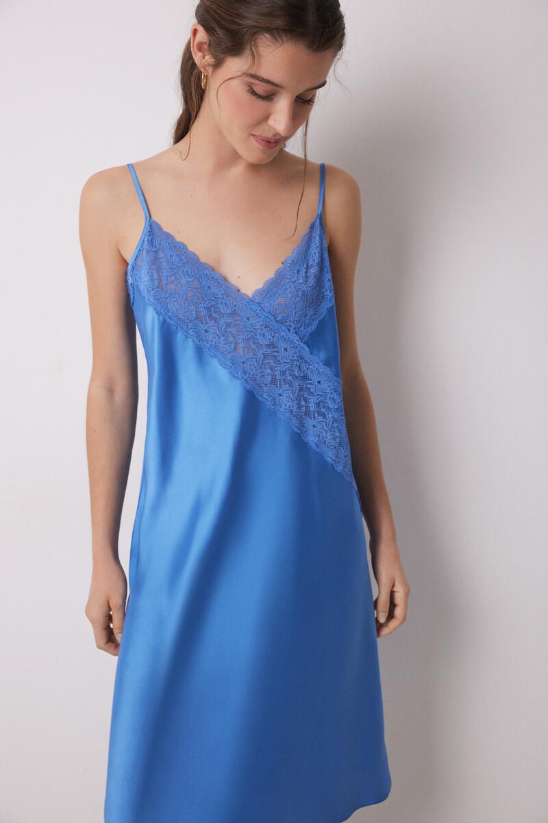 women'secret Camisón corto satén y encaje azul Mejor oferta