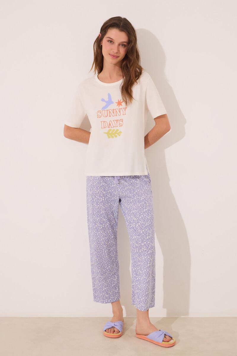women'secret Pijama Capri 100% algodón blanco flores Rebajas top