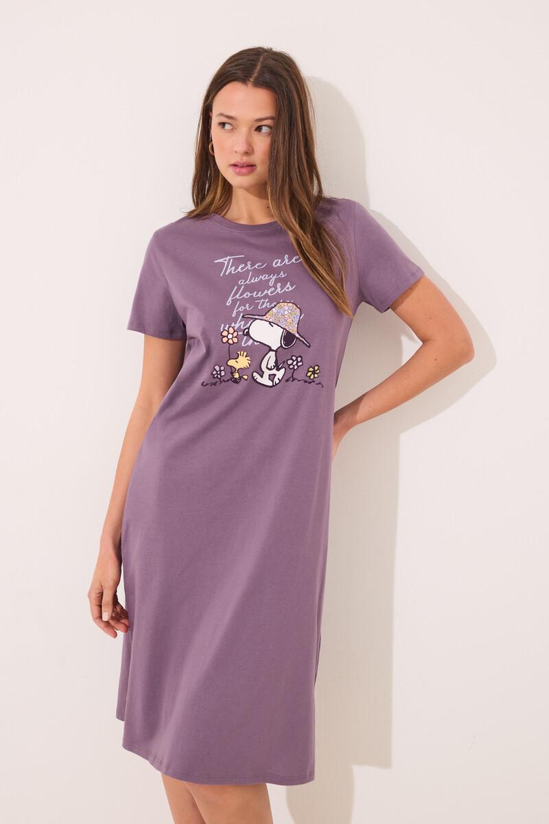 women'secret Camisón midi 100% algodón morado Snoopy Ahorra y exporta