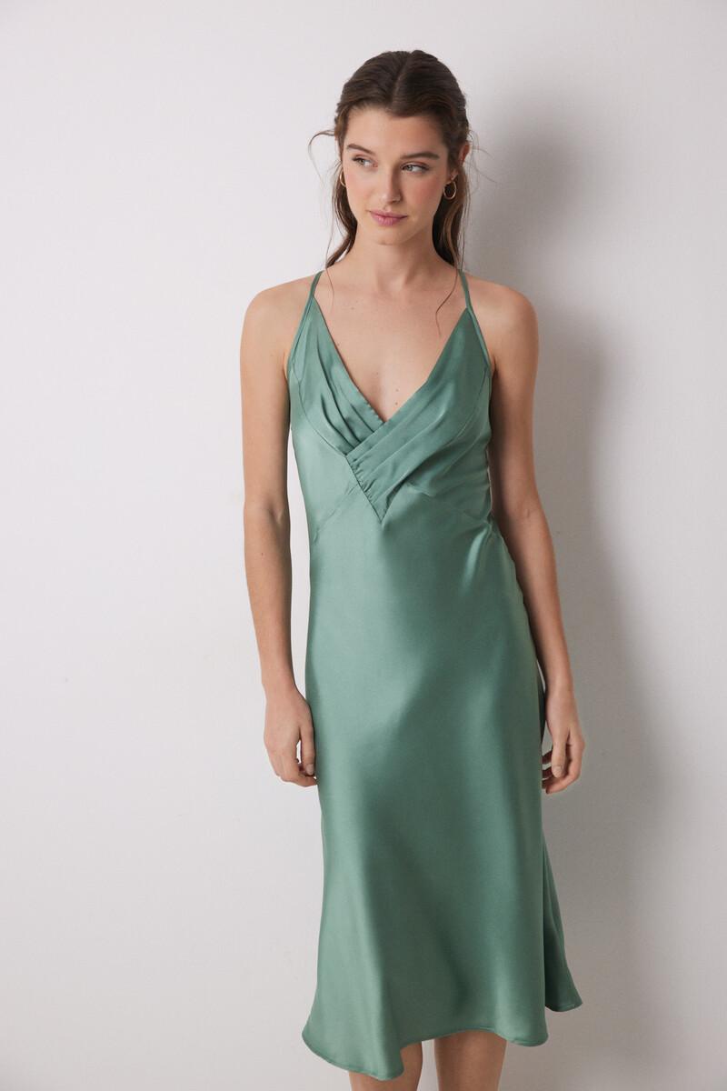 women'secret Camisón midi satén verde Precios de Black Friday