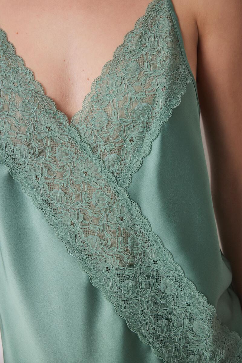 women'secret Pijama corto satén y encaje verde Venta caliente