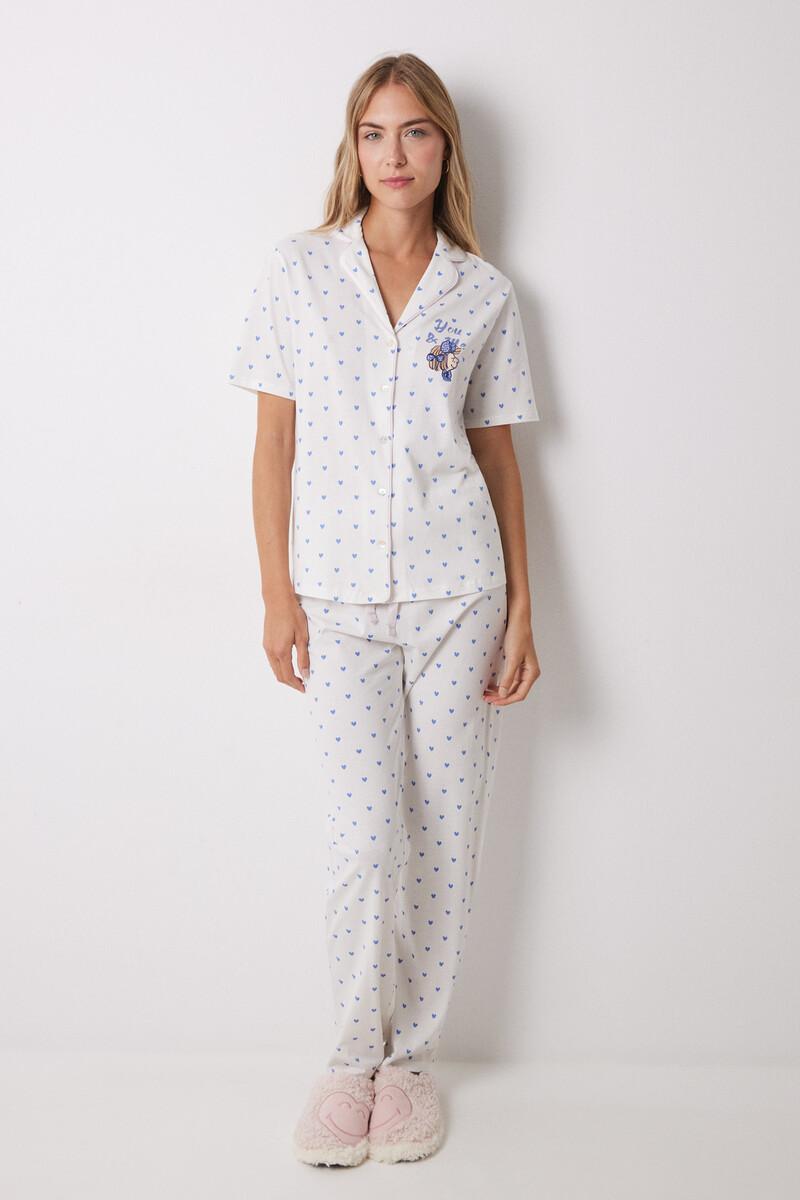 women'secret Pijama camisero 100% algodón corazones azules En oferta