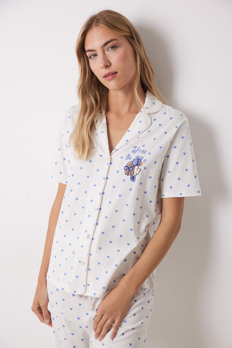 women'secret Pijama camisero 100% algodón corazones azules En oferta