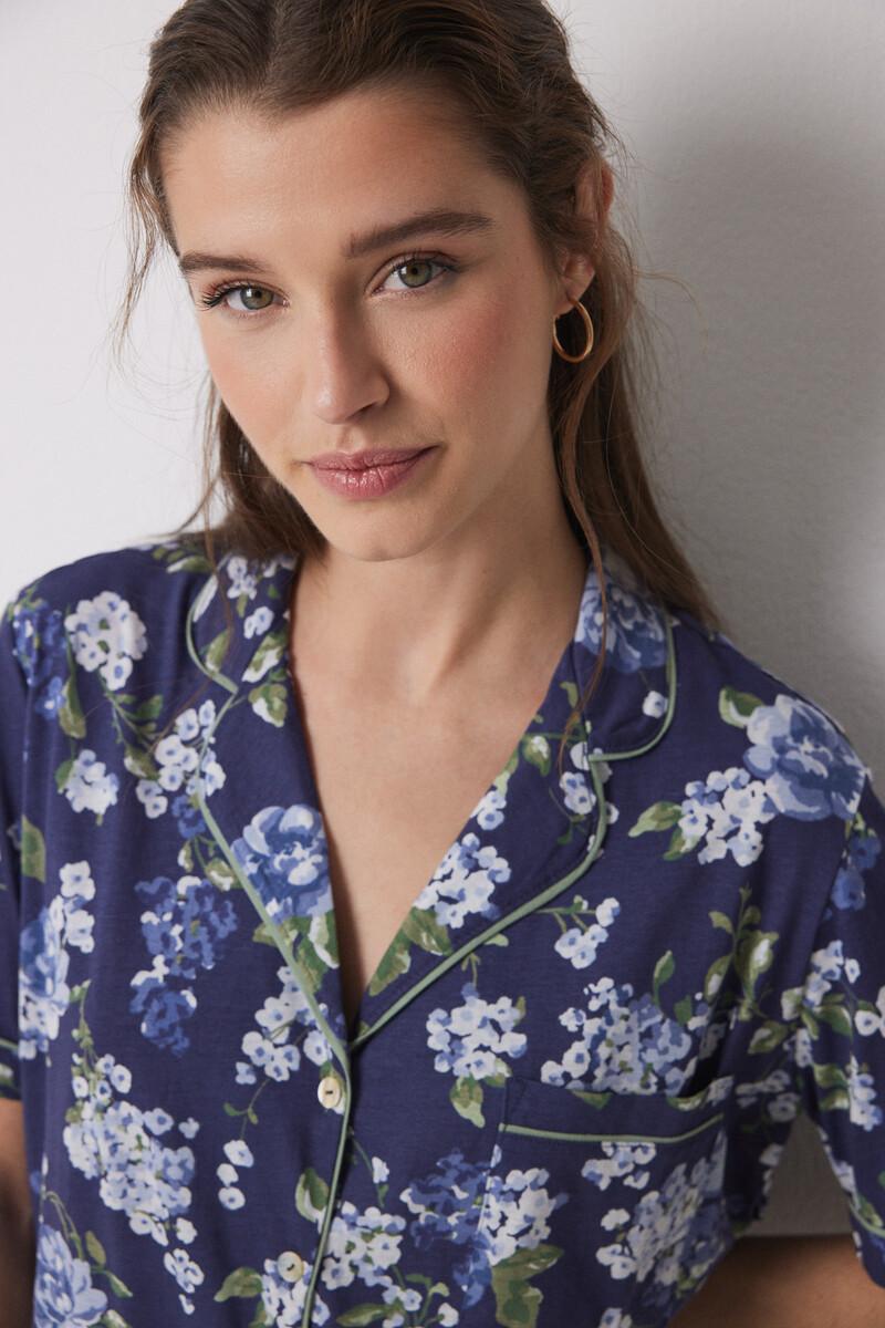 women'secret Pijama camisero 100% algodón azul flores Descuento