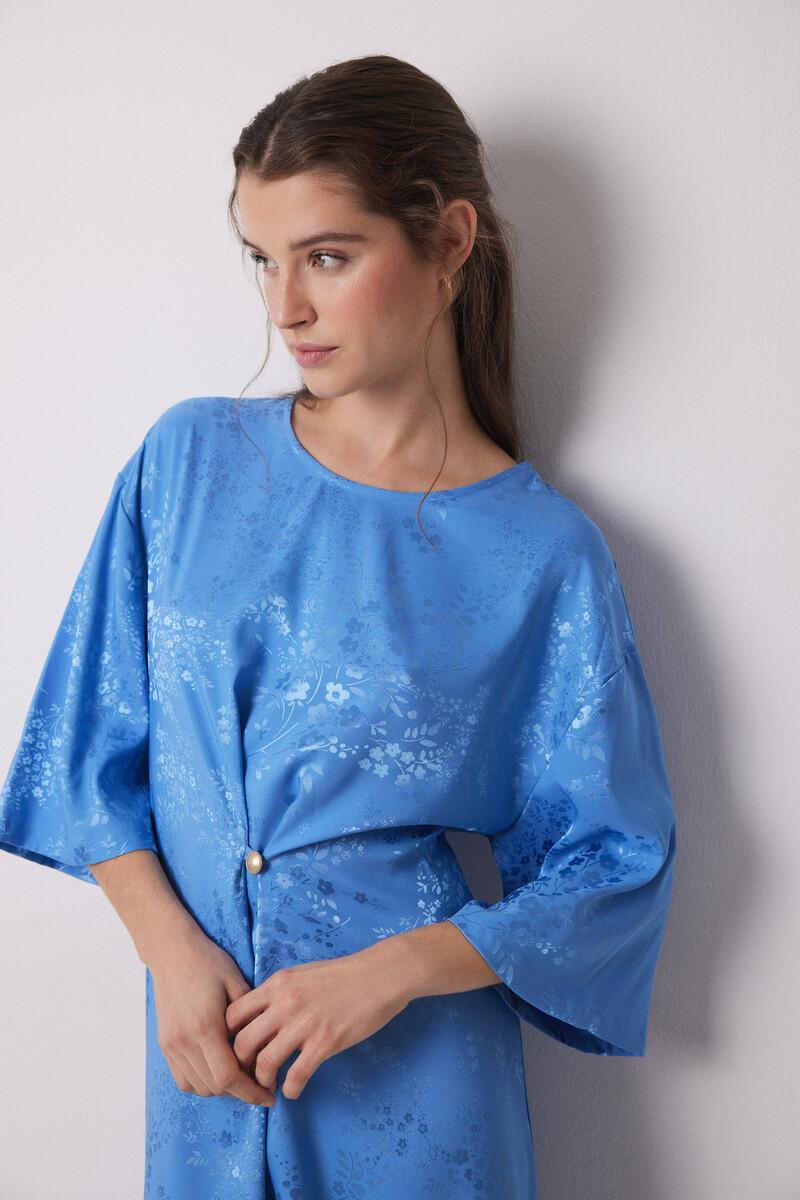 women'secret Vestido caftán satén jacquard azul En oferta