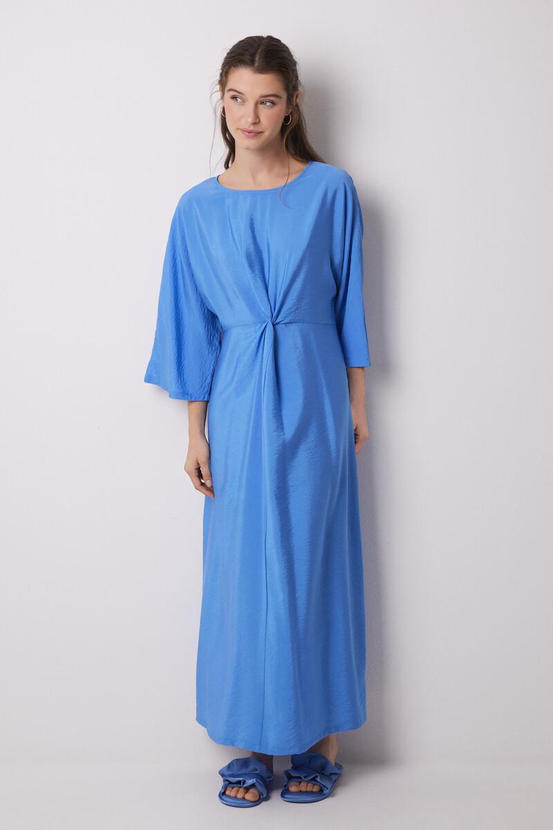 women'secret Vestido caftán satén plisado azul Gran oferta