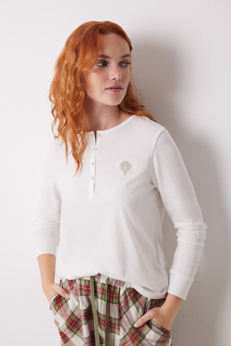 women'secret Camiseta manga larga 100% algodón marfil Outlet