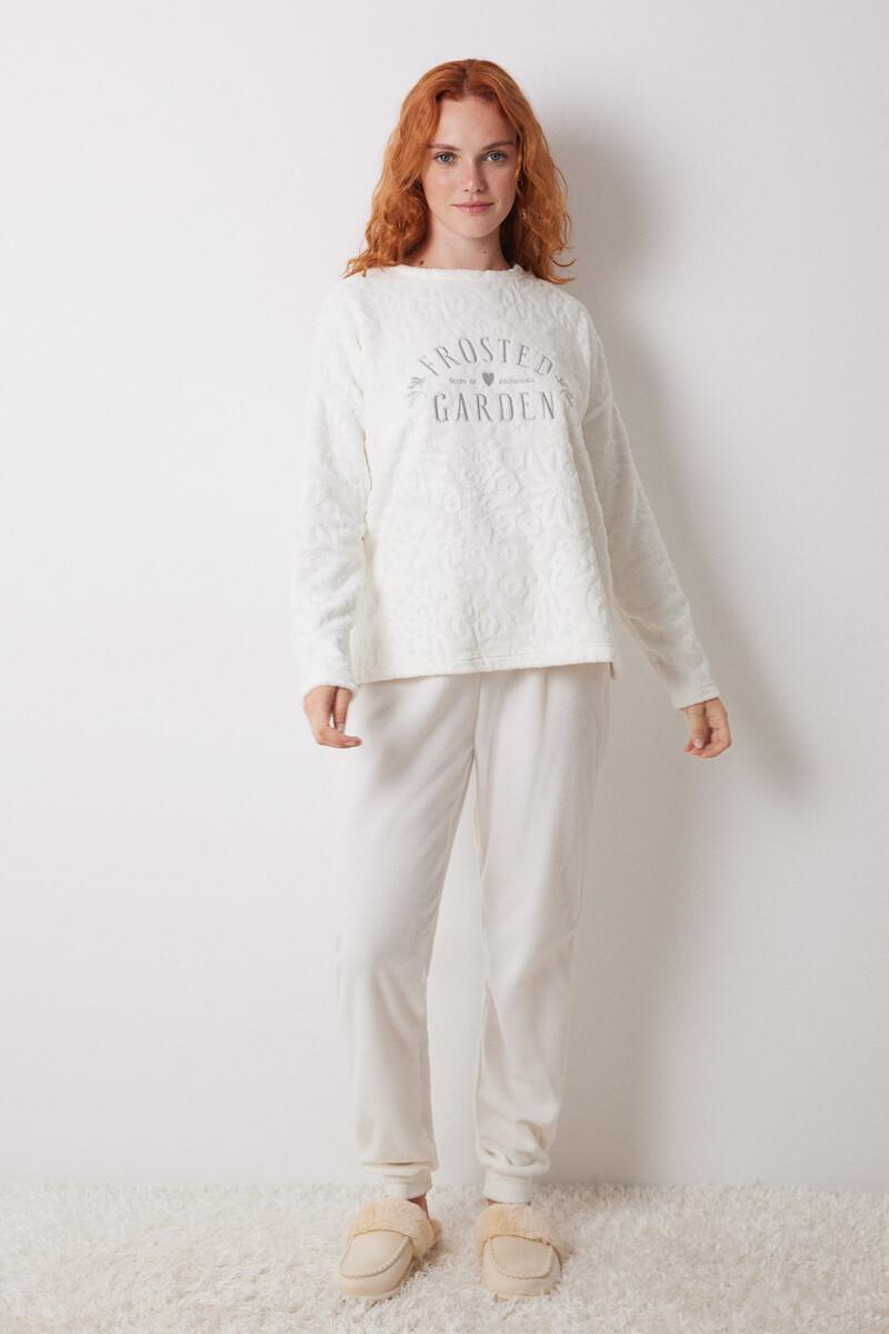 women'secret Pijama largo polar marfil Outlet online
