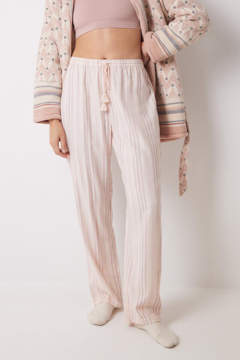 women'secret Pantalón largo franela rayas rosas Rebajas