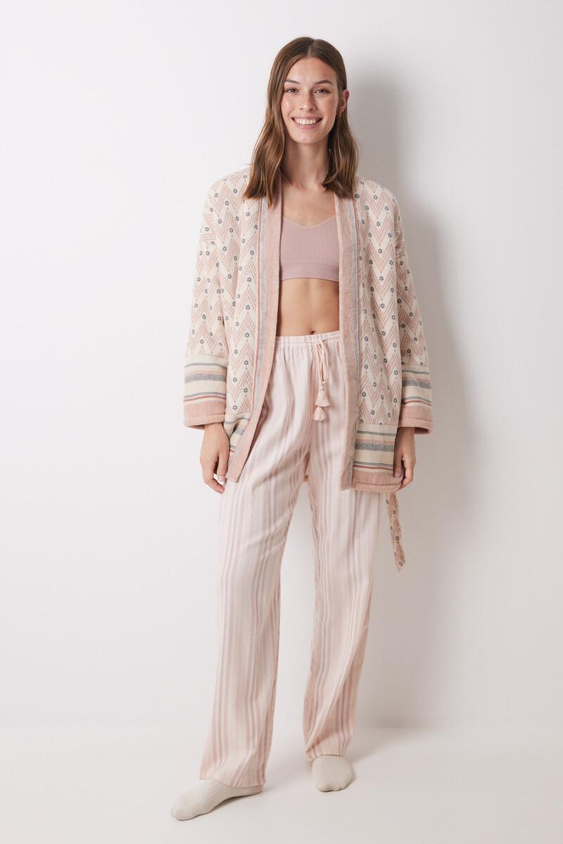 women'secret Pantalón largo franela rayas rosas Rebajas