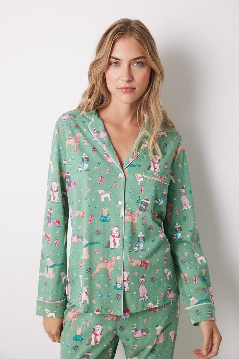 women'secret Pijama camisero 100% algodón perros navideños Venta caliente
