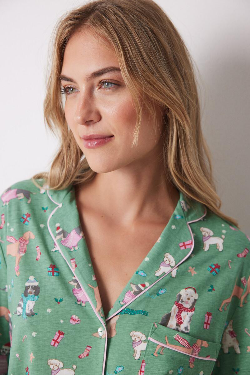 women'secret Pijama camisero 100% algodón perros navideños Venta caliente