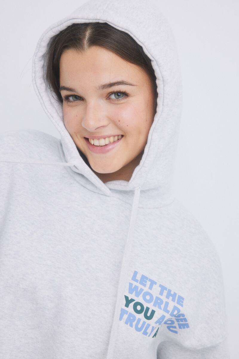 women'secret Sudadera capucha felpa gris logo Gran oferta