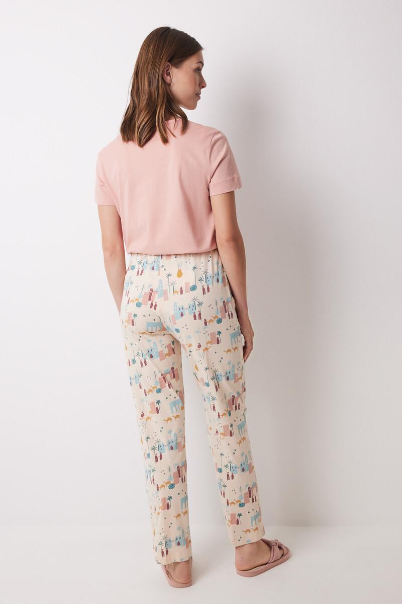 women'secret Pantalón largo 100% algodón marfil Ofertas especiales