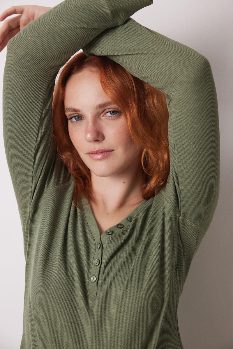 women'secret Camiseta manga larga tejido waffle verde Rebajas online