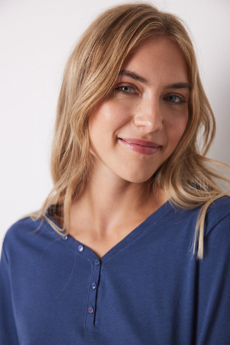 women'secret Camiseta algodón manga larga azul Último día