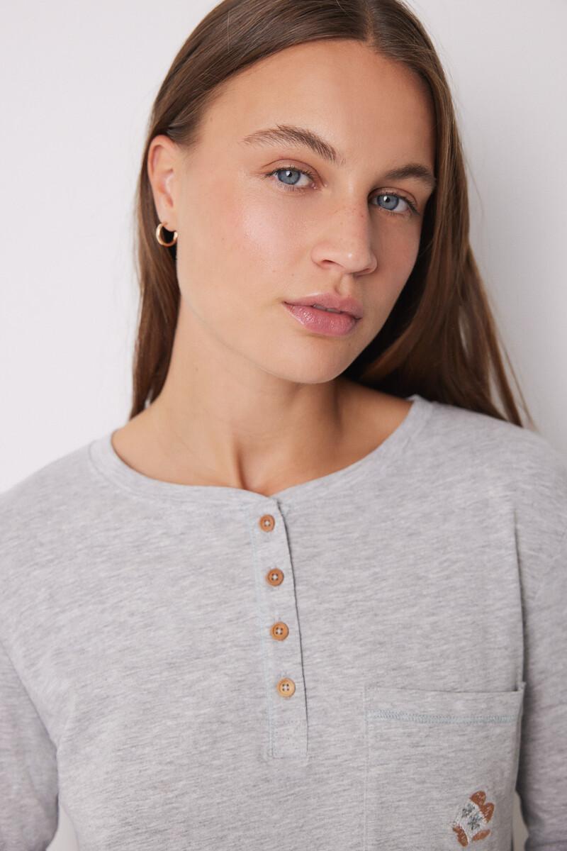 women'secret Pijama largo 100% algodón motivos navideños gris Oferta exclusiva
