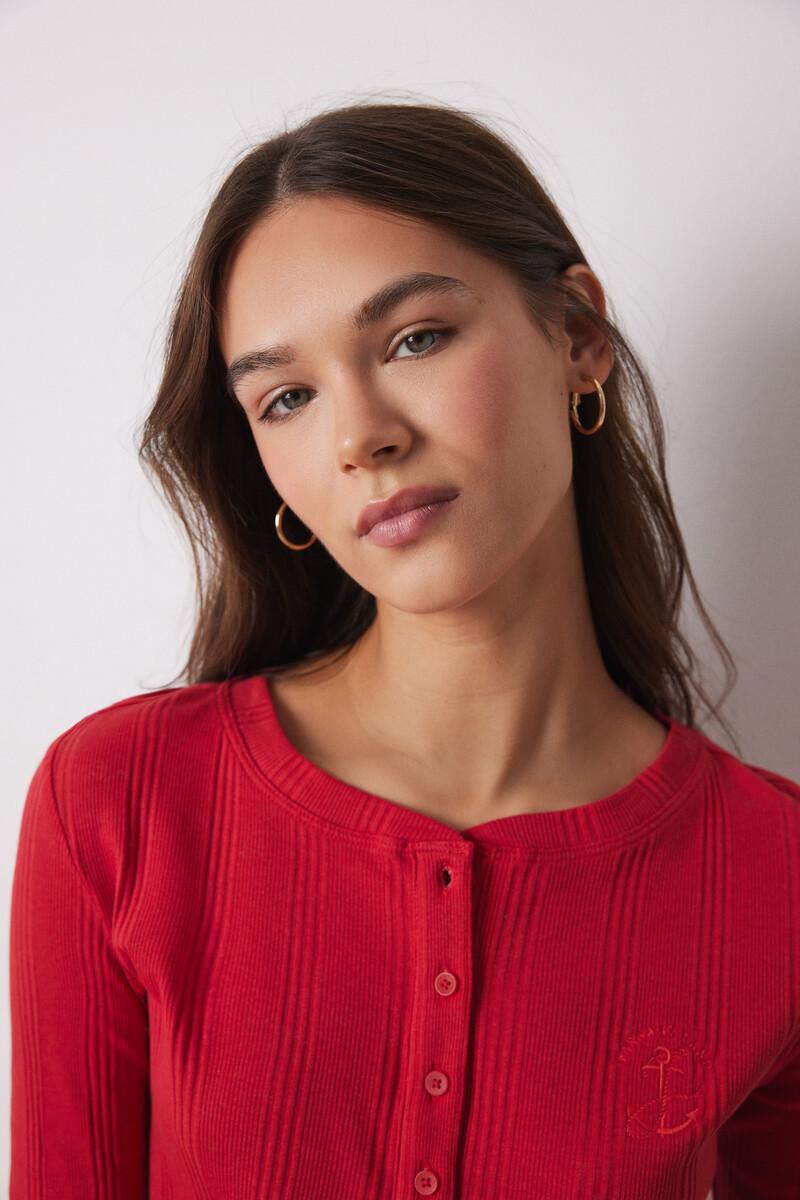 women'secret Camiseta manga larga canalé roja Outlet online