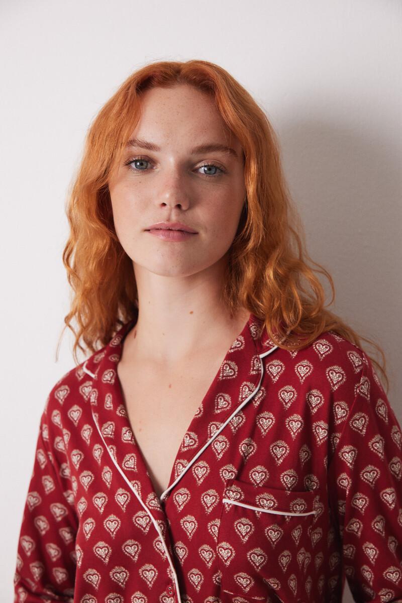 women'secret Pijama camisero largo rojo corazones En oferta