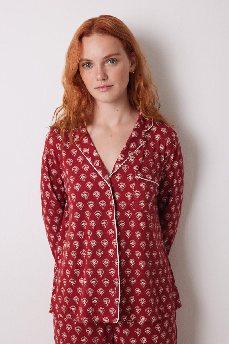 women'secret Pijama camisero largo rojo corazones En oferta