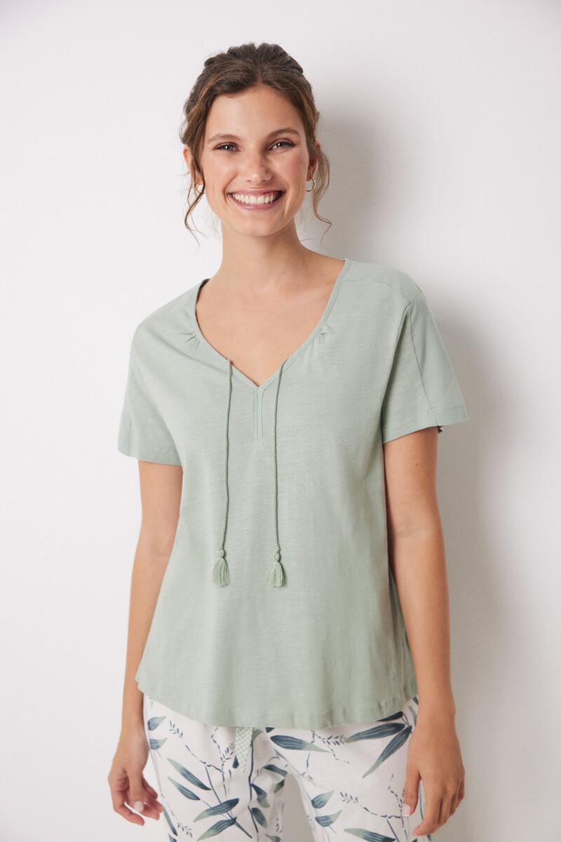 women'secret Camiseta manga corta 100% algodón verde Envío internacional gratuito