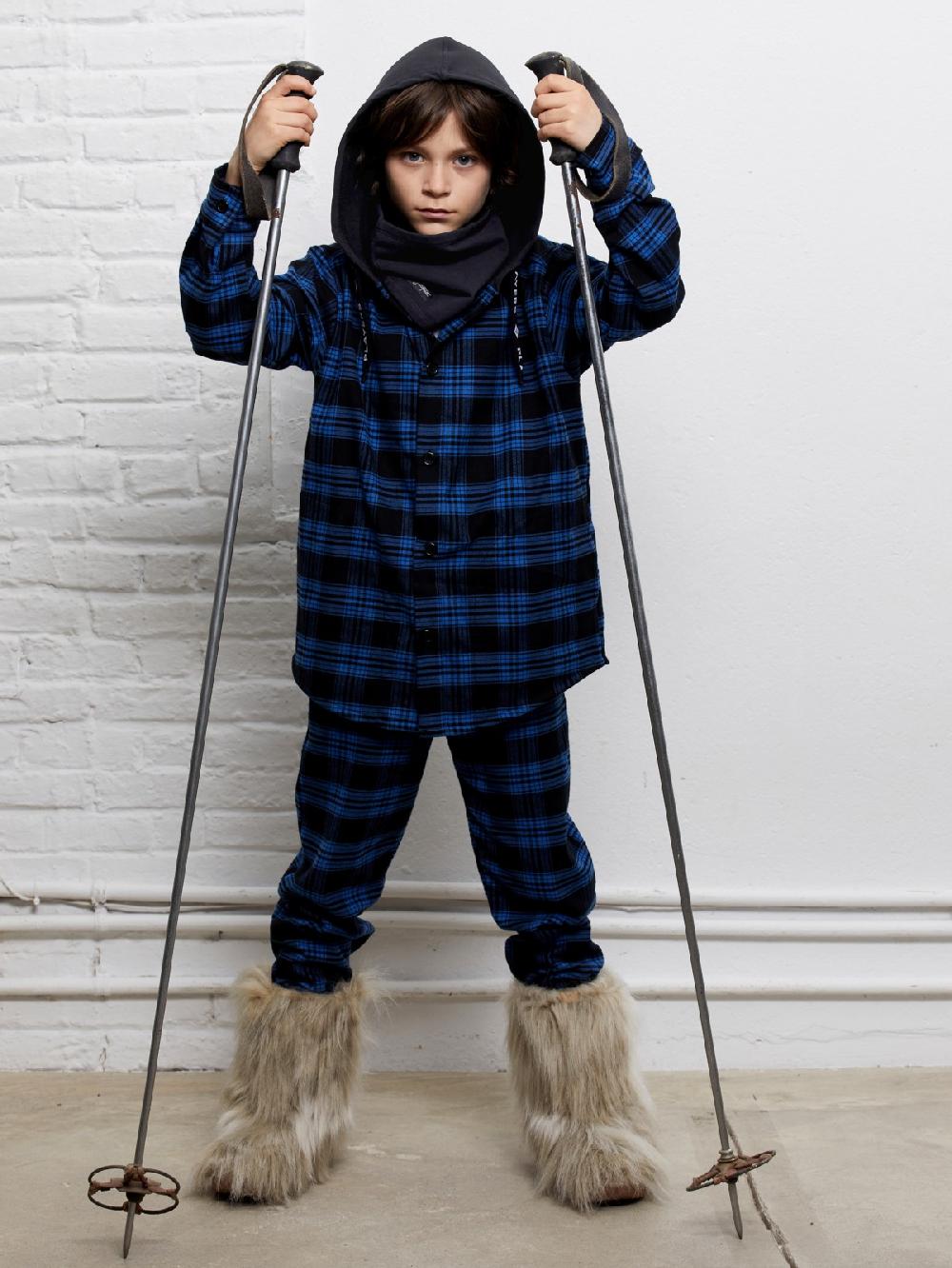 yporqué FLANNEL HOODED SHIRT (ELECTRIC BLUE+BLACK) Ofertas de temporada