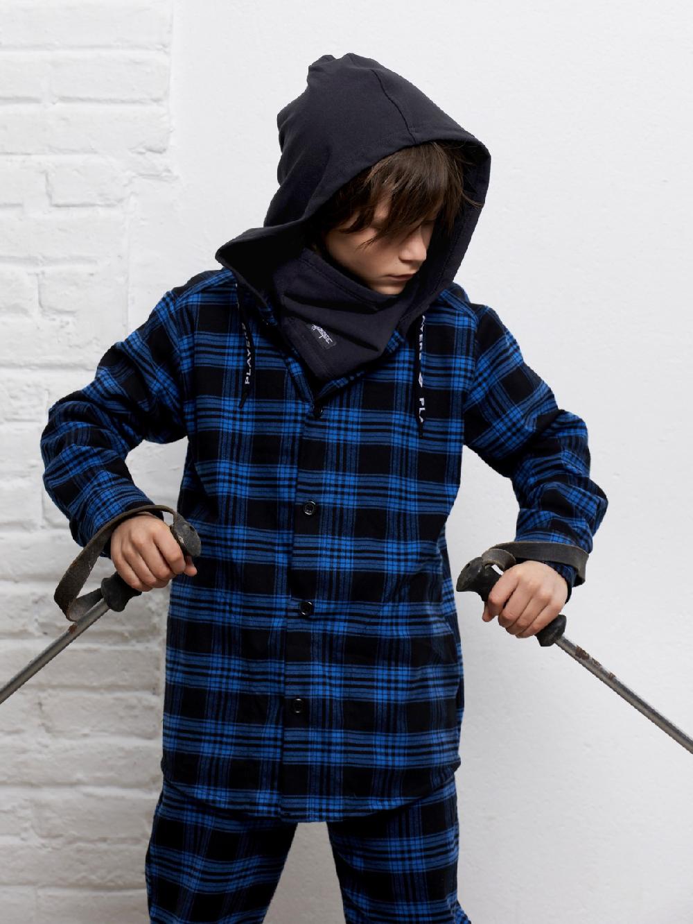 yporqué FLANNEL HOODED SHIRT (ELECTRIC BLUE+BLACK) Ofertas de temporada