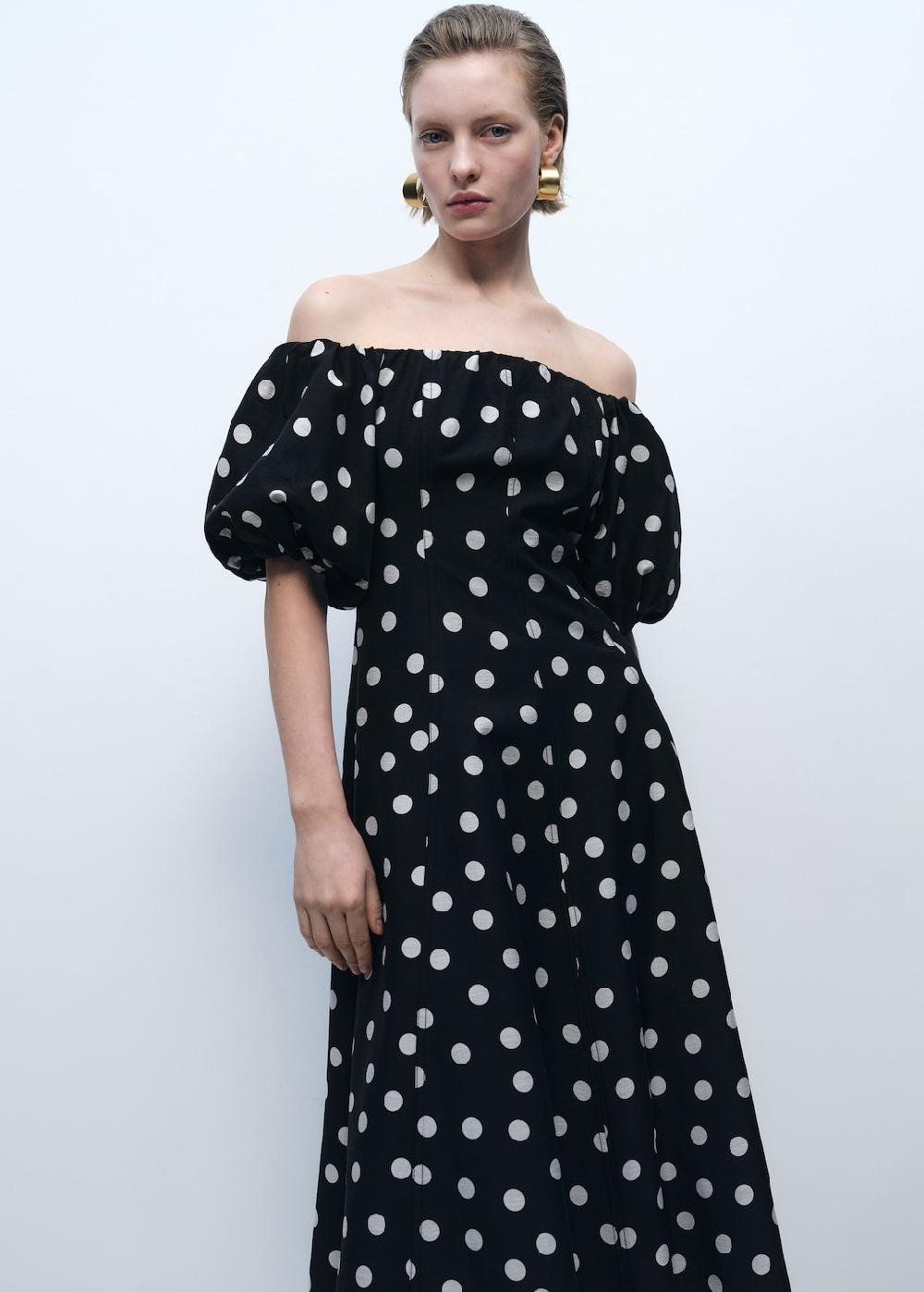 Mango Vestido topos palabra de honor Liquidación