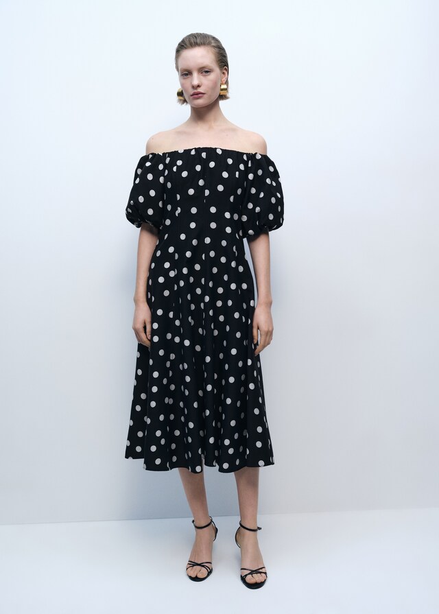Mango Vestido topos palabra de honor Liquidación