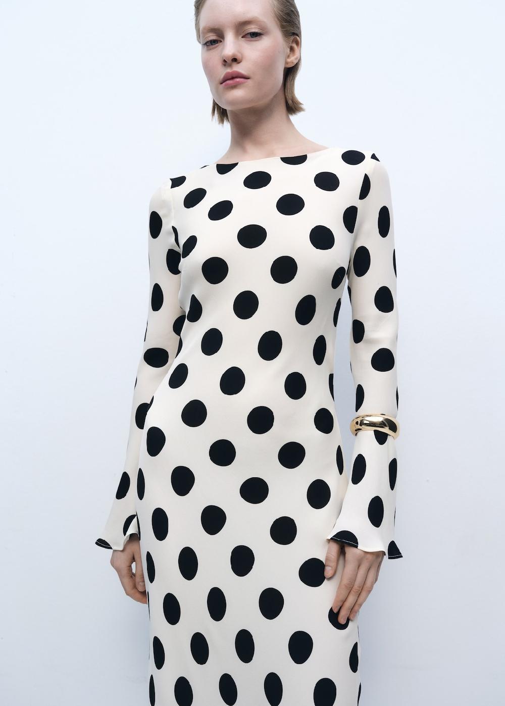 Mango Vestido topos manga acampanada