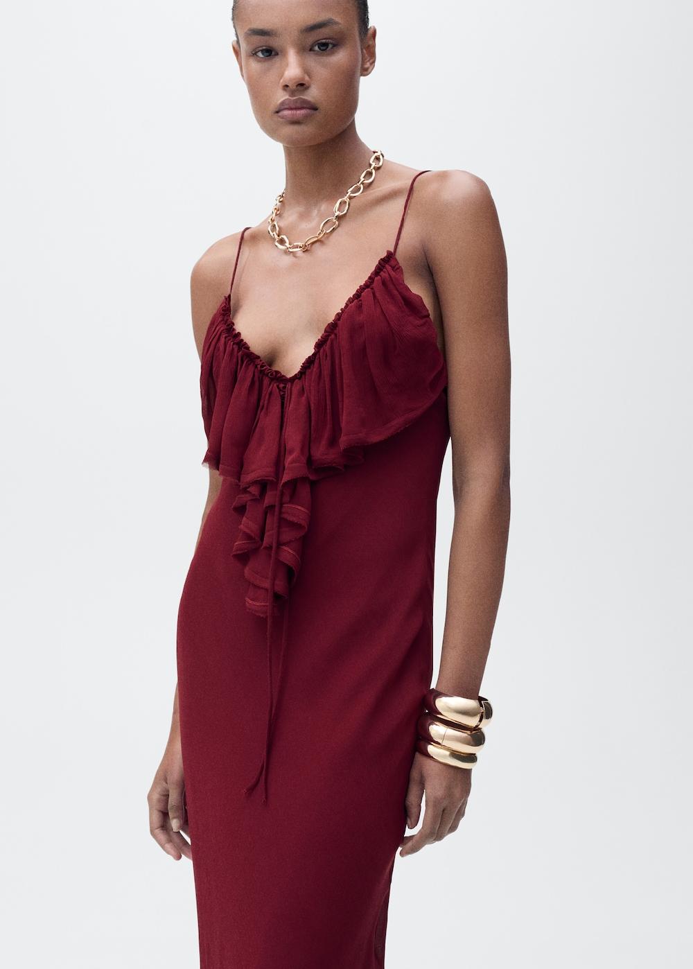 Mango Vestido gasa detalle volantes