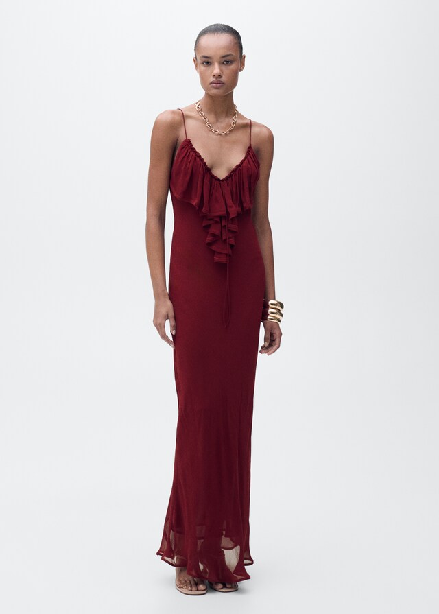 Mango Vestido gasa detalle volantes Ofertas de temporada
