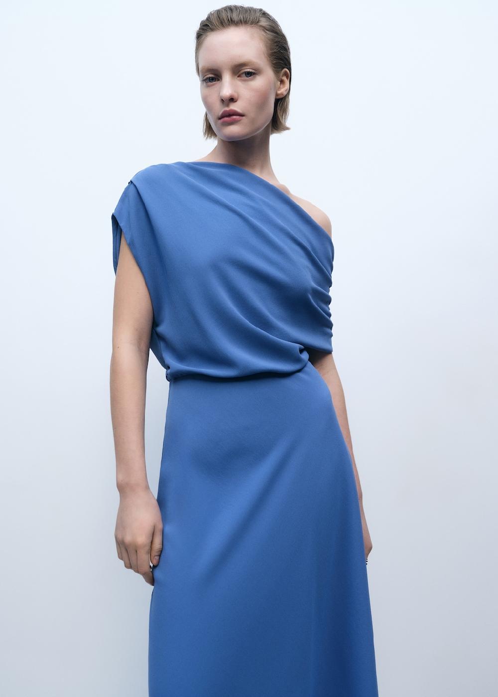 Mango Vestido midi cuello asimétrico