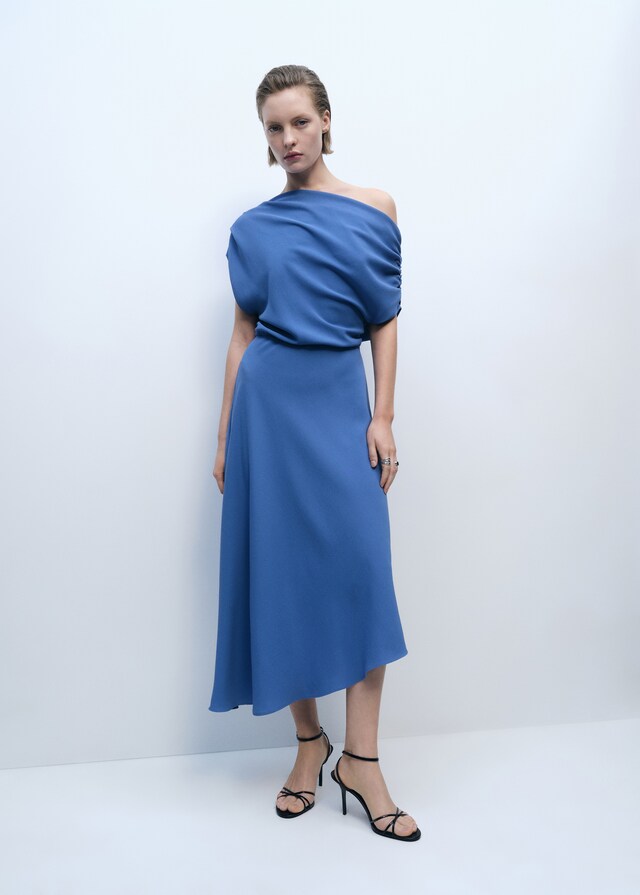 Mango Vestido midi cuello asimétrico Ofertas especiales