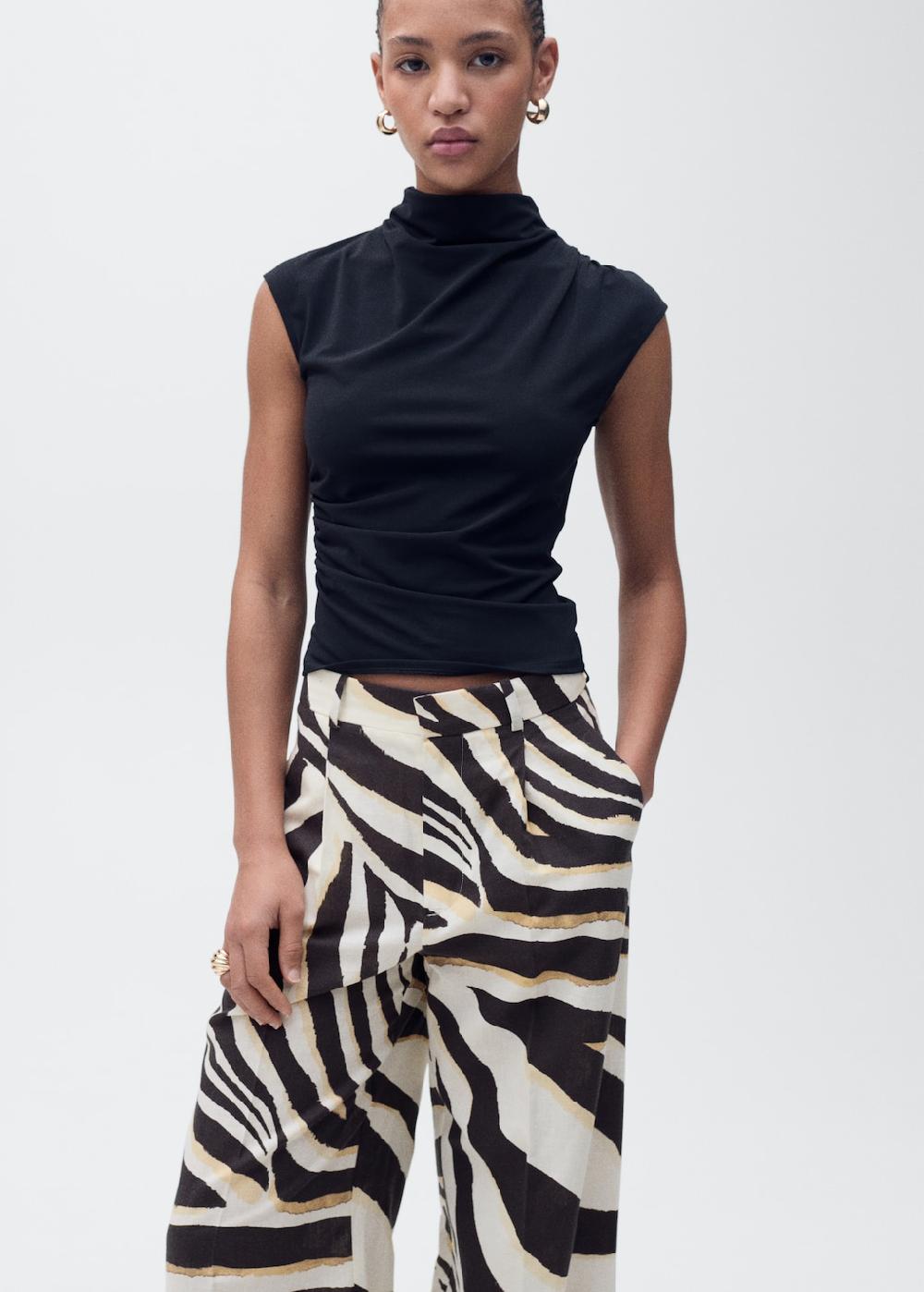 Mango Pantalón wideleg pinzas cebra