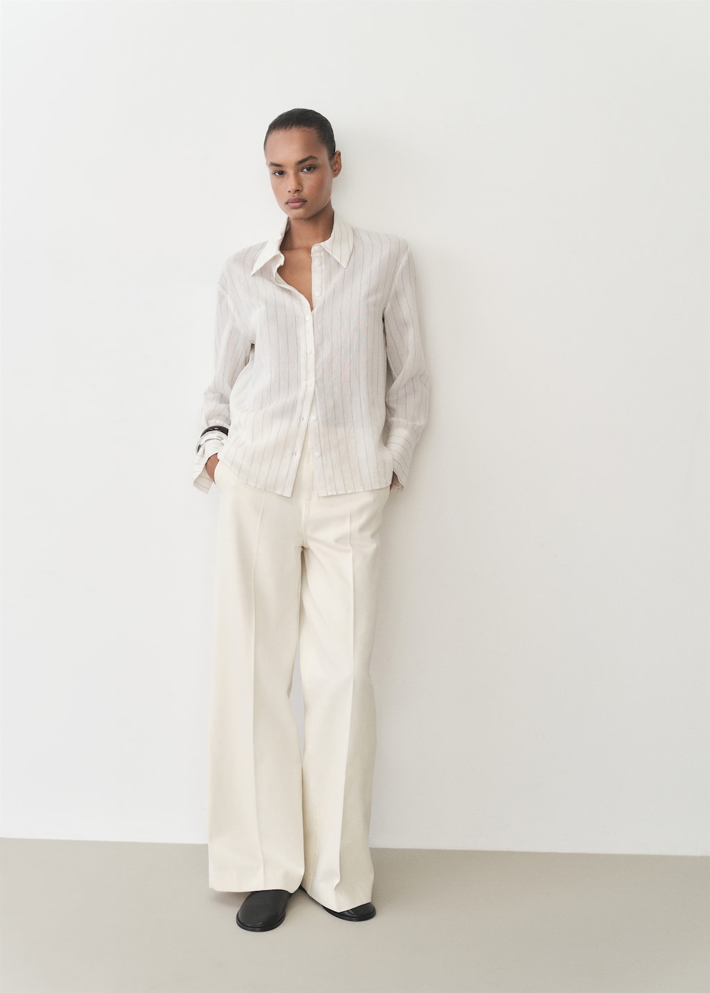 Mango Pantalón algodón wideleg tiro alto