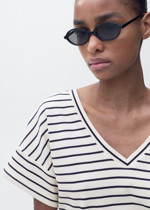 Mango Camiseta rayas cuello pico Ofertas de temporada