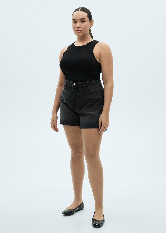 Mango Shorts tiro alto bajo vuelto Precio ultrabajo