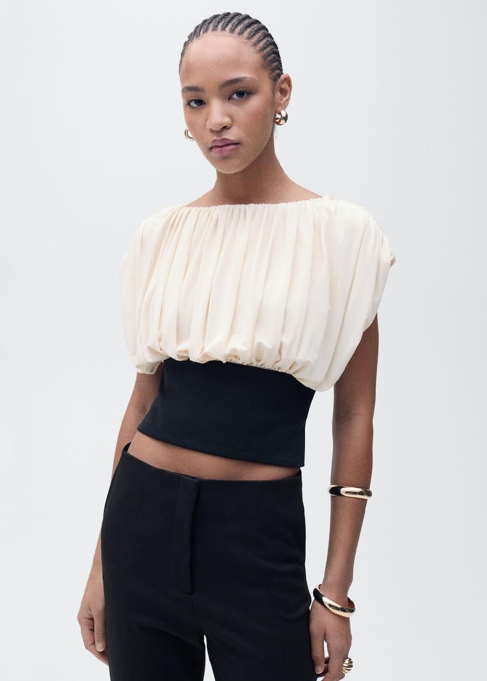 Mango Top drapeado combinado
