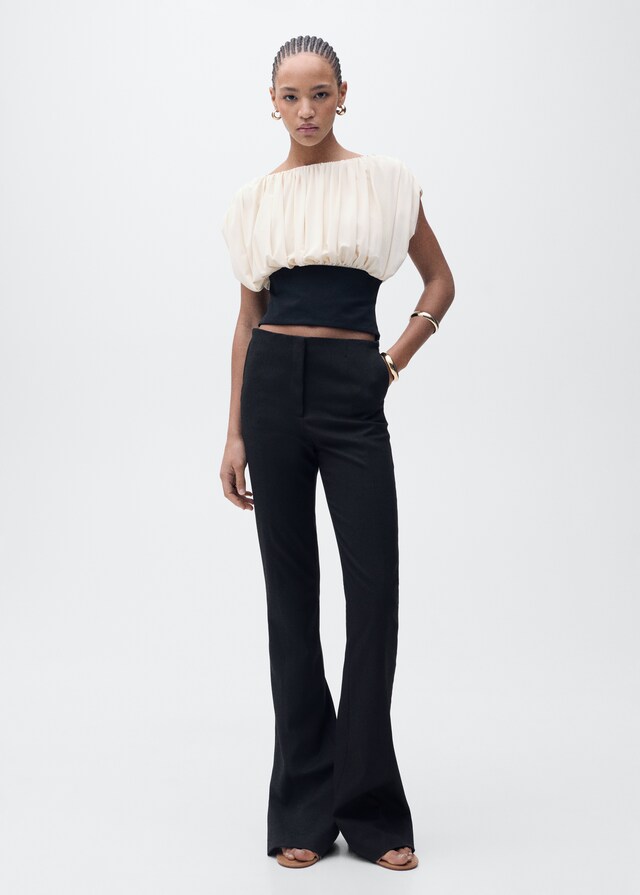 Mango Top drapeado combinado Venta caliente