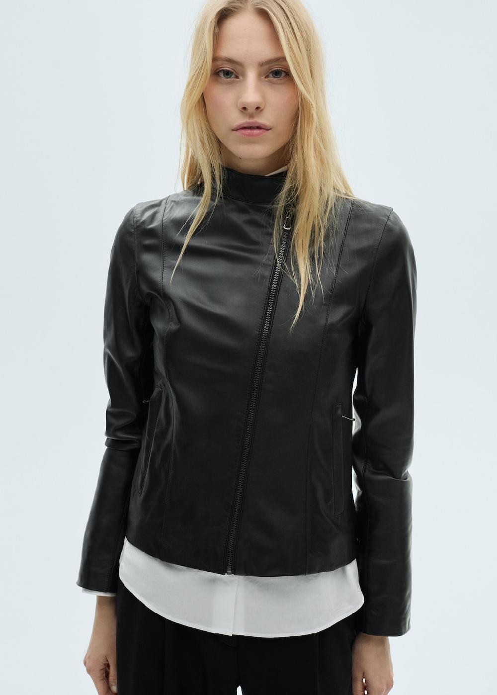 Mango Chaqueta piel entallada cremallera