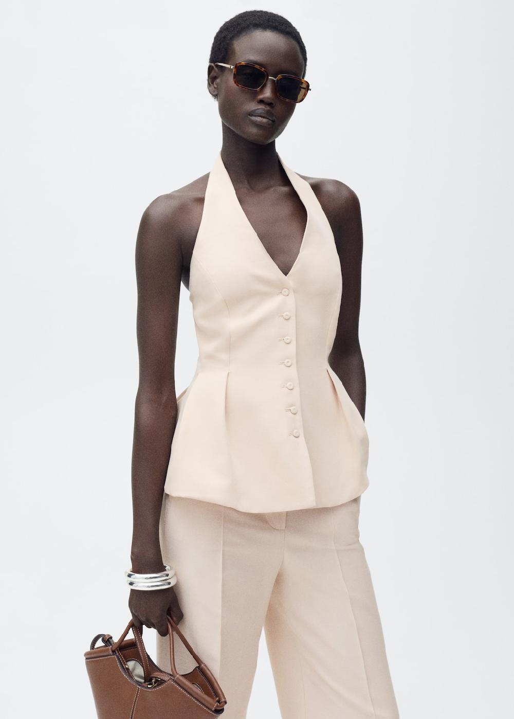 Mango Chaleco cuello halter pinzas