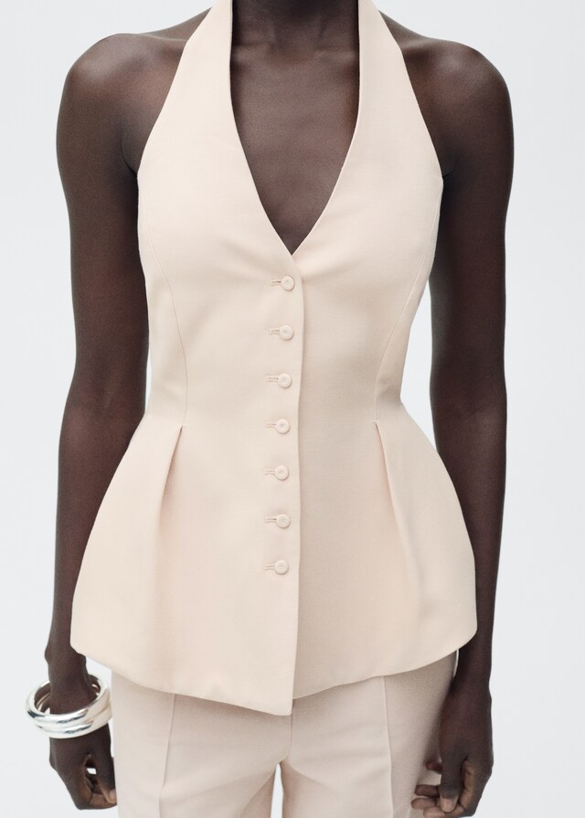 Mango Chaleco cuello halter pinzas Solo hoy