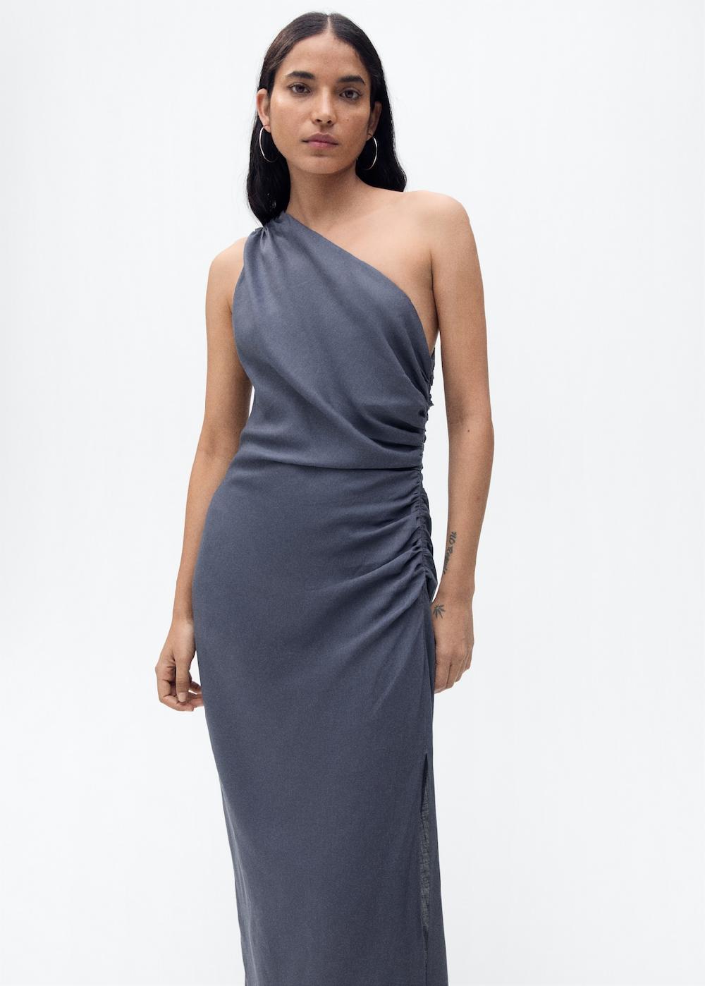 Mango Vestido asimétrico detalles fruncidos