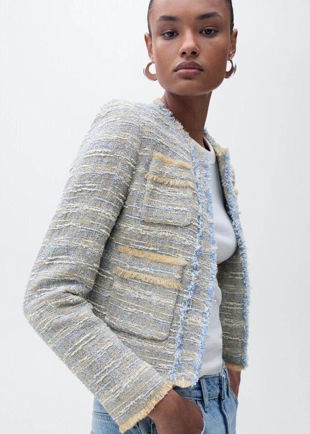 Mango Chaqueta tweed terminaciones deshilachadas Rebajas de fábrica