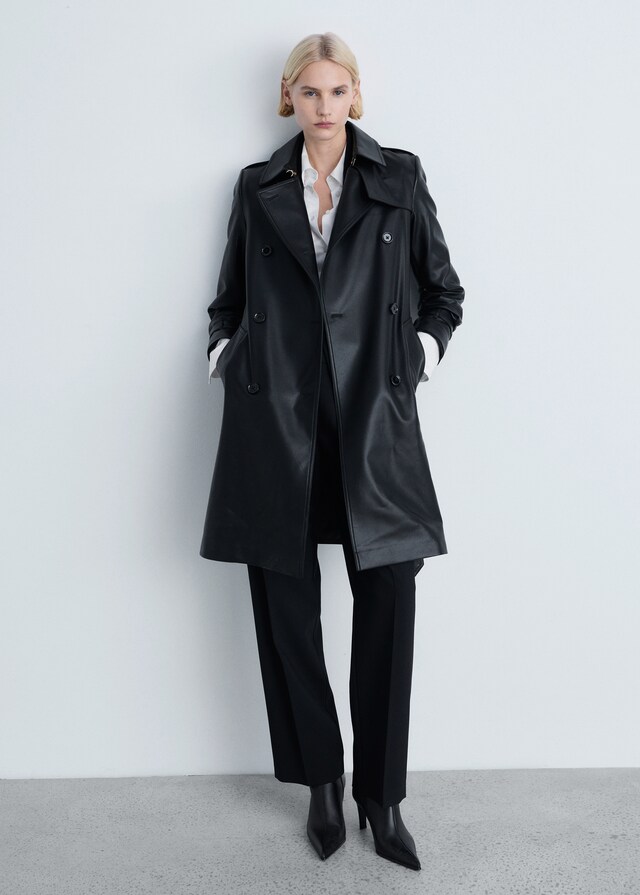 Mango Trench efecto piel Ventas relámpago