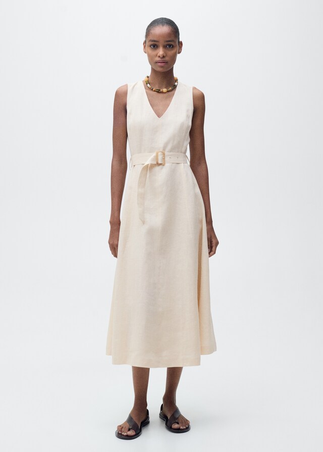 Mango Vestido lino cinturón Rebajas online