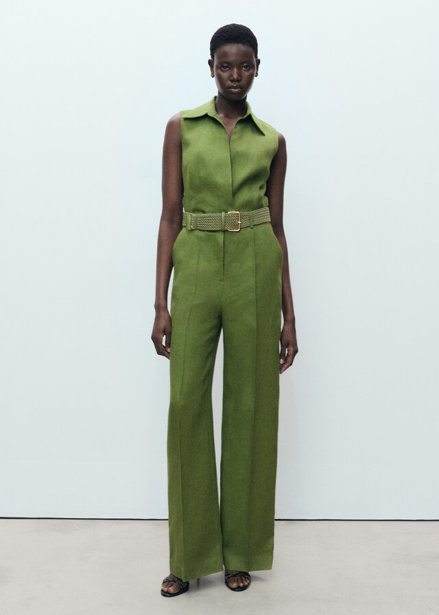 Mango Mono camisero lino cinturón Rebajas top