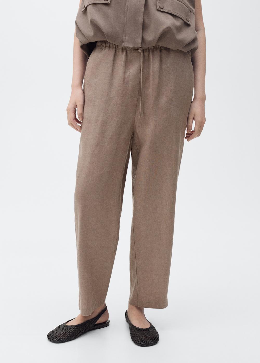 Mango Pantalón recto crop lino