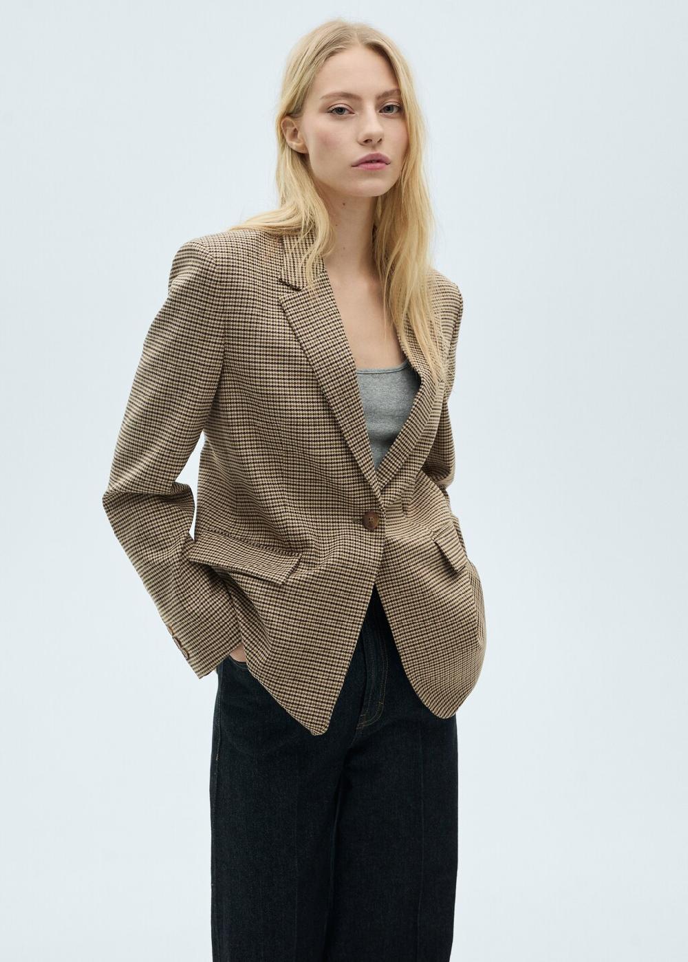 Mango Blazer recta micro pata de gallo Precio de fábrica